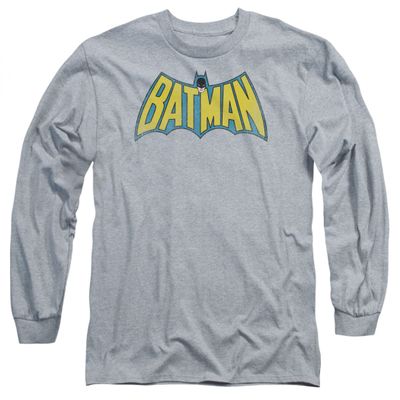 Batman Retro Logo Long Sleeve Shirt (as1, Alpha, m, Regular, Regular, Medium) Grey