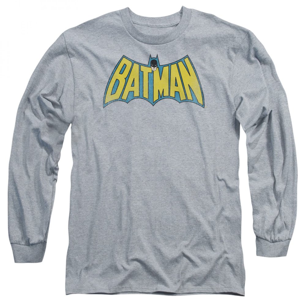 Batman Retro Logo Long Sleeve Shirt (as1, Alpha, m, Regular, Regular, Medium) Grey