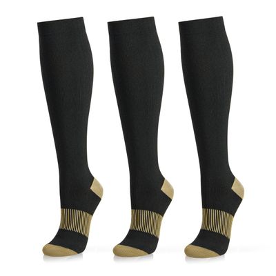 Medical Compression Socks for Women and Men 3 Pairs 20-30 mmHg Knee High Christmas Compression Stockings Circulation Best for Running Athletic Nurses (05 Black Copper 3 Pack, Large-X-Large)