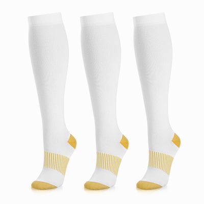 Medical Compression Socks for Women and Men 3 Pairs 20-30 mmHg Knee High Christmas Compression Stockings Circulation Best for Running Athletic Nurses (06 White Copper 3 Pack, Large-X-Large)