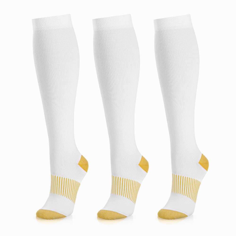 Medical Compression Socks for Women and Men 3 Pairs 20-30 mmHg Knee High Christmas Compression Stockings Circulation Best for Running Athletic Nurses (06 White Copper 3 Pack, Large-X-Large)