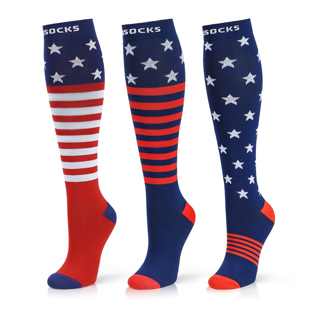 Medical Compression Socks for Women and Men 3 Pairs 20-30 mmHg Knee High Christmas Compression Stockings Circulation Best for Running Athletic Nurses (07 US Flag 3 Pack, Large-X-Large)