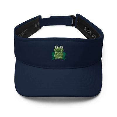 Frog Visor, Frog Visor hat, Frog hat, Embroidered Frog hat, Frog Gifts for Frog Lovers, Summer hat. Navy