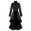 tuduoms Women's Medieval Steampunk Tailcoat Victorian Gothic Jacket Frock Coat Vintage Retro Pirate Renaissance Goth Costumes Black view 1