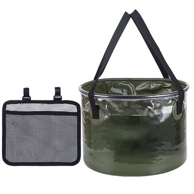 Collapsible Bucket with Handle, Portable Fishing Water Pail, Multifunctional Foldable Water Container, with Mesh Bag, for Camping, Hiking, Traveling, Gardening (Color : Green, Size : 30L)