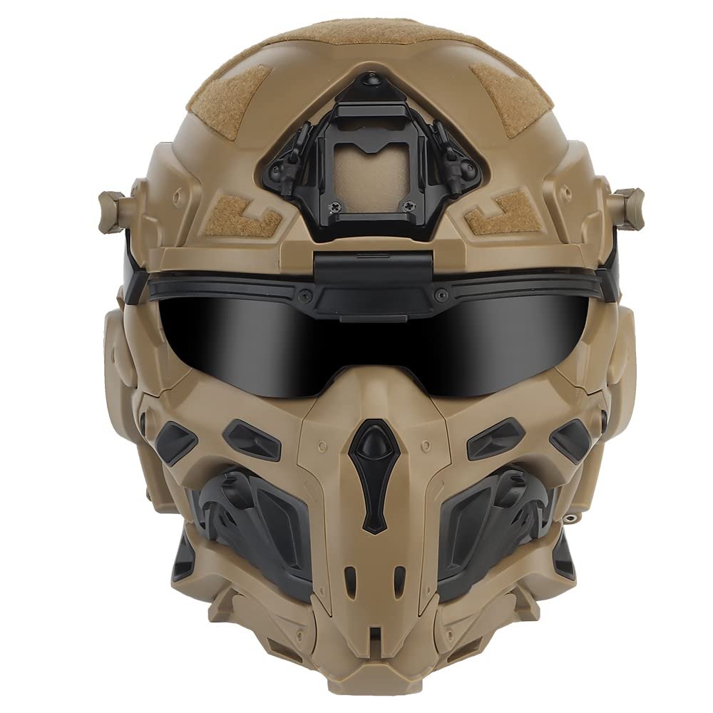 Tactical Airsoft Helmet Built-in Headset Anti-Fog Fan Assault Helmet Removable Mask Paintball Equipment Protect Helmet (Color : HL98 T)