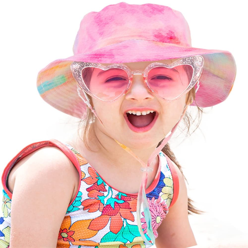 Baby Sun Hat Toddler Bucket Hat Summer Kids Beach Hats UPF 50+ Outdoor Adjustable Wide Brim Hat for Boy Girl,Macaroon 6-10 Years