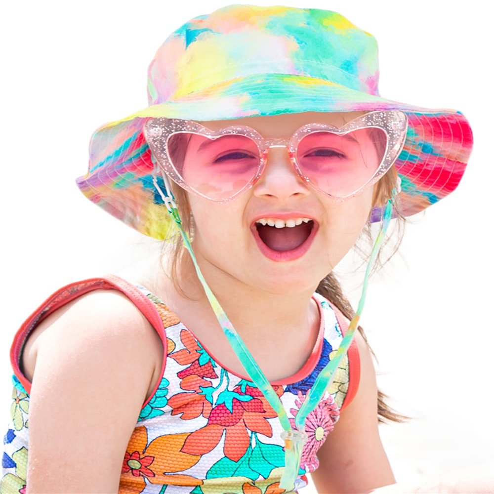 Baby Sun Hat Toddler Bucket Hat Summer Kids Beach Hats UPF 50+ Outdoor Adjustable Wide Brim Hat for Boy Girl,Rainbow 2-5 Years