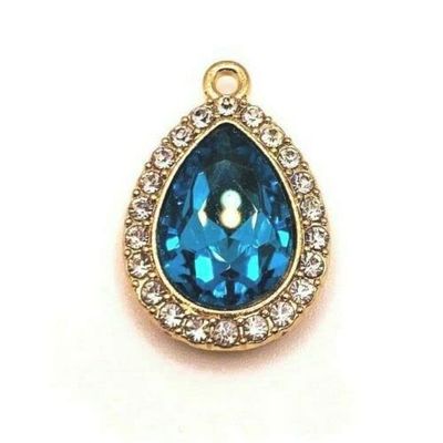2 pcs Large Aqua Blue Acrylic Rhinestone Pendant Charms - AB659 charm original