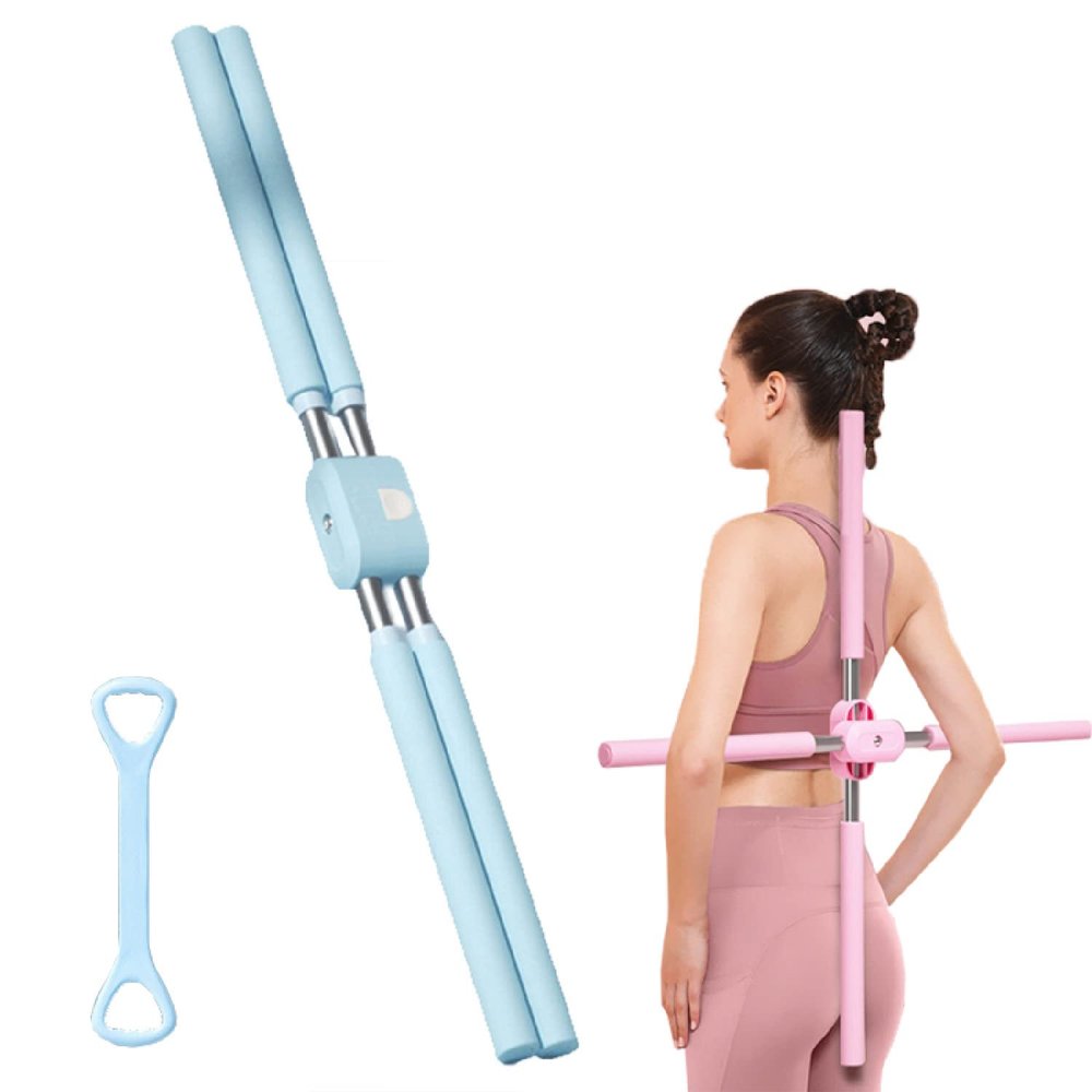 QWERTYUI Posture Corrector, Yoga Sticks Stretching Tool, Humpback Correction Stick Yoga Open Back, Retractable Design Posture Trainer Corrector Fitness for Adult and Child,Blue