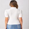 BENIN Mock-Neck Puff Sleeve Rib-Knit Top Women's Summer Short Sleeve T-Shirt (Color : White, Size : M) view 2