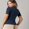 Basics Mock Neck Solid Rib-Knit Tee Women's Summer Short Sleeve T-Shirt (Color : Navy Blue, Size : S) view 2