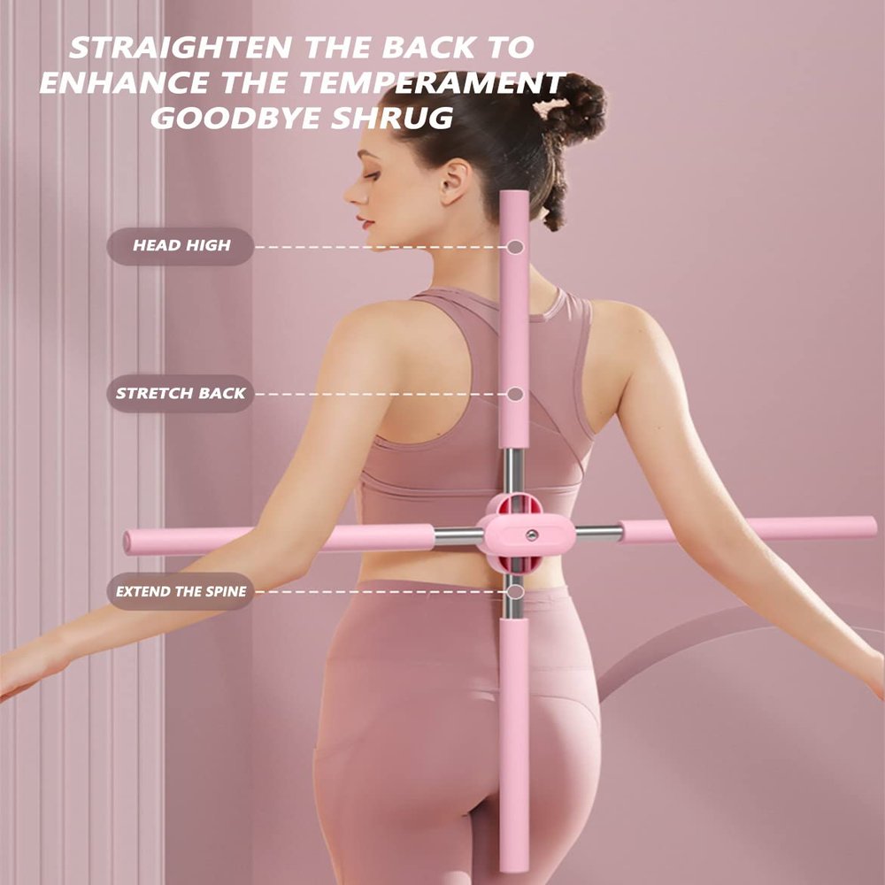 QWERTYUI Posture Corrector, Yoga Sticks Stretching Tool, Humpback Correction Stick Yoga Open Back, Retractable Design Posture Trainer Corrector Fitness for Adult and Child,Grey