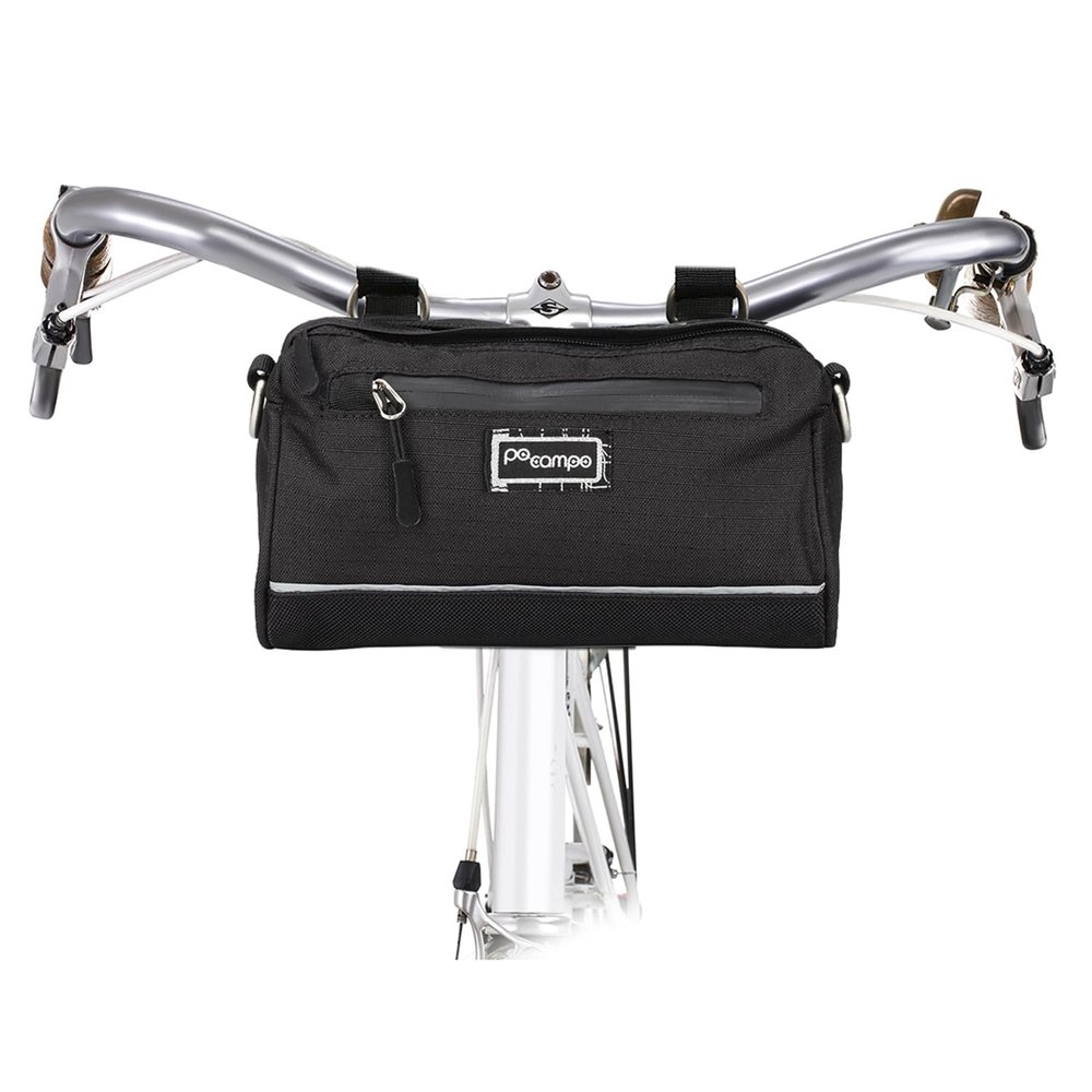 Po Campo Kinga Handlebar Bag 2 - Durable, Waterproof Bicycle Storage Baskets for Front Mount - Compact Bike Bags that Convert to Crossbody (Black Ripstop)