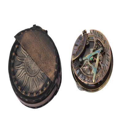 Brass Pocket Sundial Compass for Navigation for Outdoor Activities Camping Hiking 2.5 inch with Leather Box