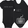 Techie Baby Onesie and Hat - >hello world - Tiny Techie (3-6 Month - Black Fabric - Silver Design) view 1