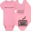 Techie Baby Onesie and Hat - >hello world - Tiny Techie (3-6 Month - Pink Fabric - Black Design) view 1