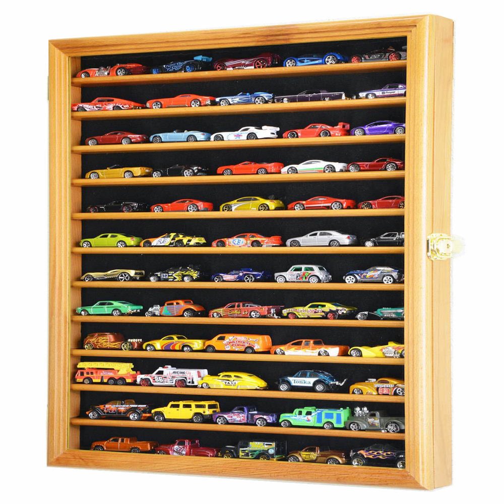 1/64 Diecast / Matchbox Model Car Display Case Cabinet Rack with Door (Oak)