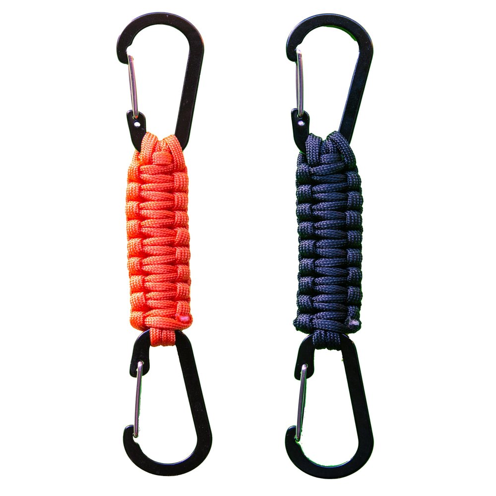 2 Pack Paracord Keychain Carabiner Clips, Heavy Duty Lanyard Hanger with Double Hooks for Stroller Holder, Bottle, Keys, Backpack, Tools (Orange)