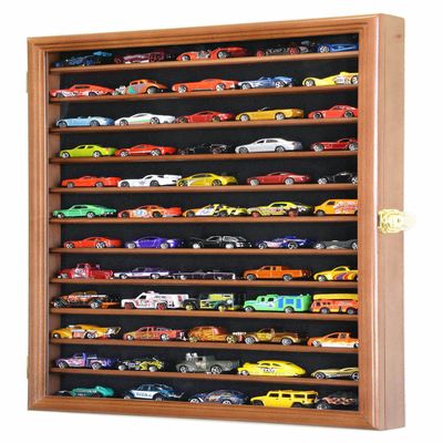 1/64 Diecast / Matchbox Model Car Display Case Cabinet Rack with Door (Walnut)