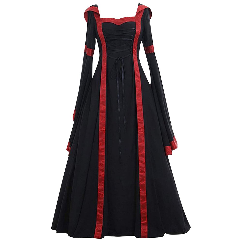 tuduoms Women's Renaissance Dresses Retro Medieval Gown Halloween Essential Plus Size Irish Gothic Cosplay Costumes Black