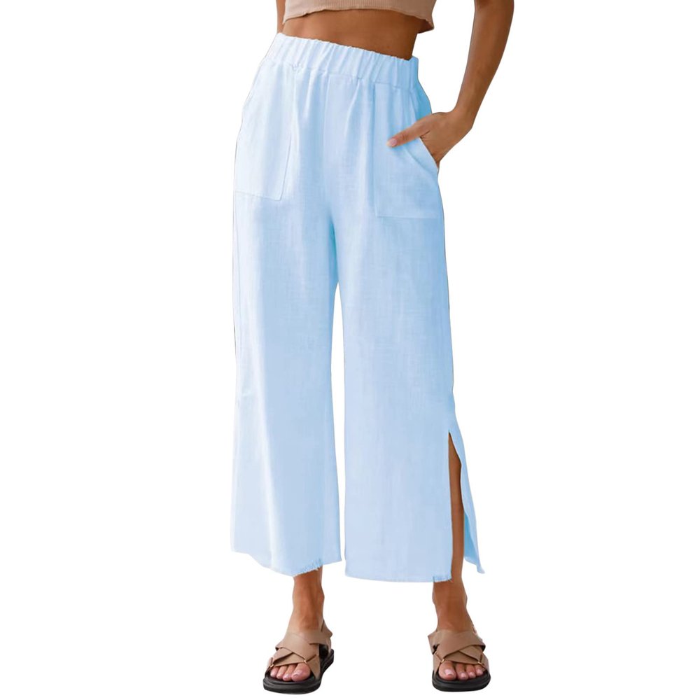 Womens Trousers Wide Leg High Waist Trouser Fit Loose Yoga Long Pants Business Casual Pants for Women Skinny Blue