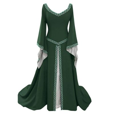 tuduoms Renaissance Dresses For Women Fairy Costume Black Medieval Dress Plus Size Womens Irish Retro Gown Halloween Costumes