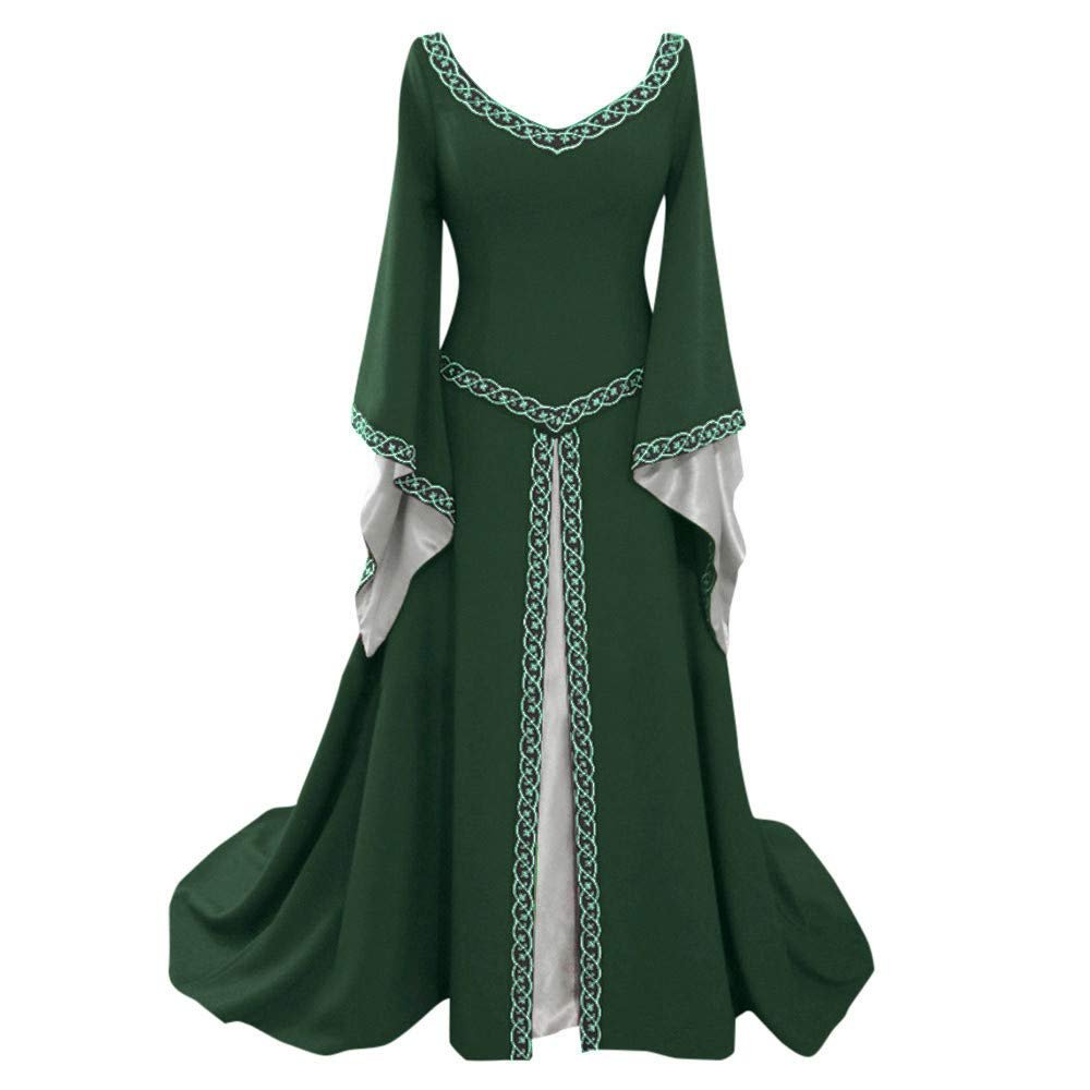 tuduoms Renaissance Dresses For Women Fairy Costume Black Medieval Dress Plus Size Womens Irish Retro Gown Halloween Costumes