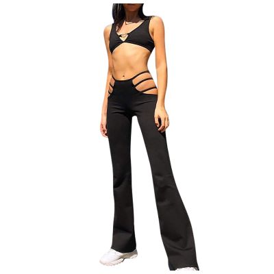 Cutout Solid Ladder Long Low Waist Color Pants Sexy Women's Textured Flare Pants Women Purple Dress Pants