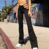 Cutout Solid Ladder Long Low Waist Color Pants Sexy Women's Textured Flare Pants Women Purple Dress Pants view 2