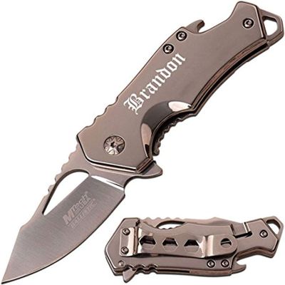 GIFTS INFINITY Laser Engraving Stainless Steel Pocket Folding Knife 3" with Bottle Openor for Camping, Fishing, Hiking,  Gift for Men & Women Christmas - Silver