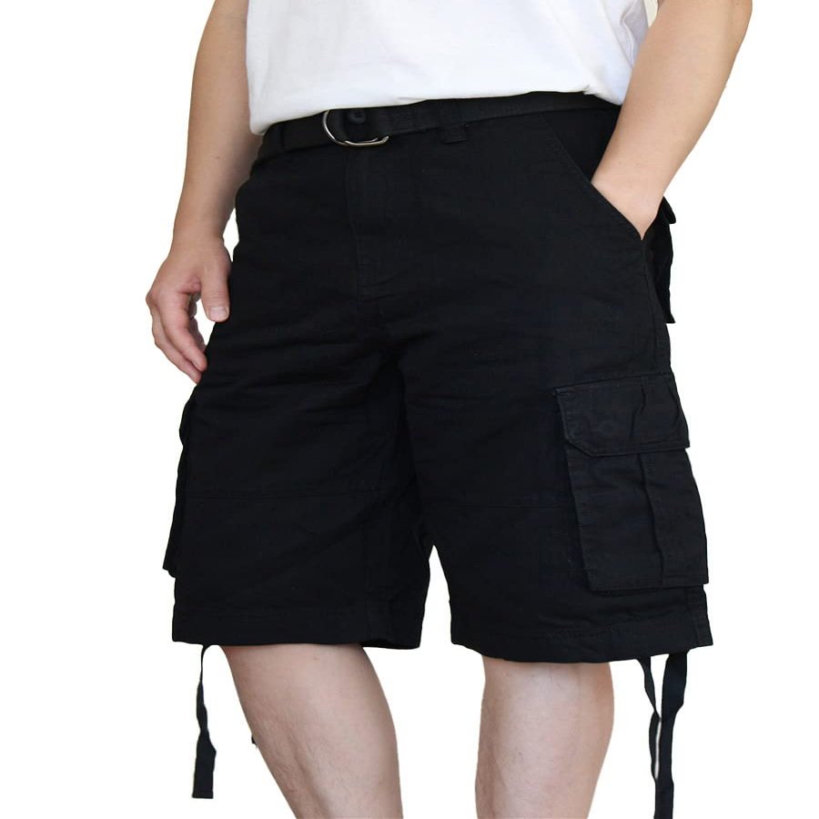 AIRNINE Men's Twill Camo Cargo Shorts with Belt Size 28 to 50 (Black_112, 32)