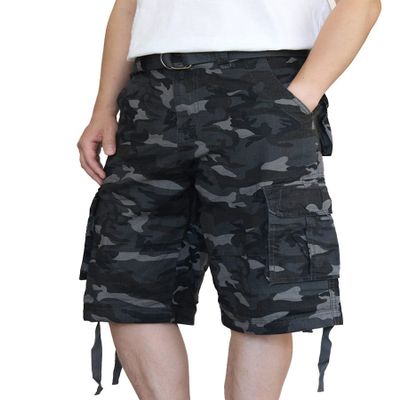 AIRNINE Men's Twill Camo Cargo Shorts with Belt Size 28 to 50 (DK Grey Camo_112, 34)