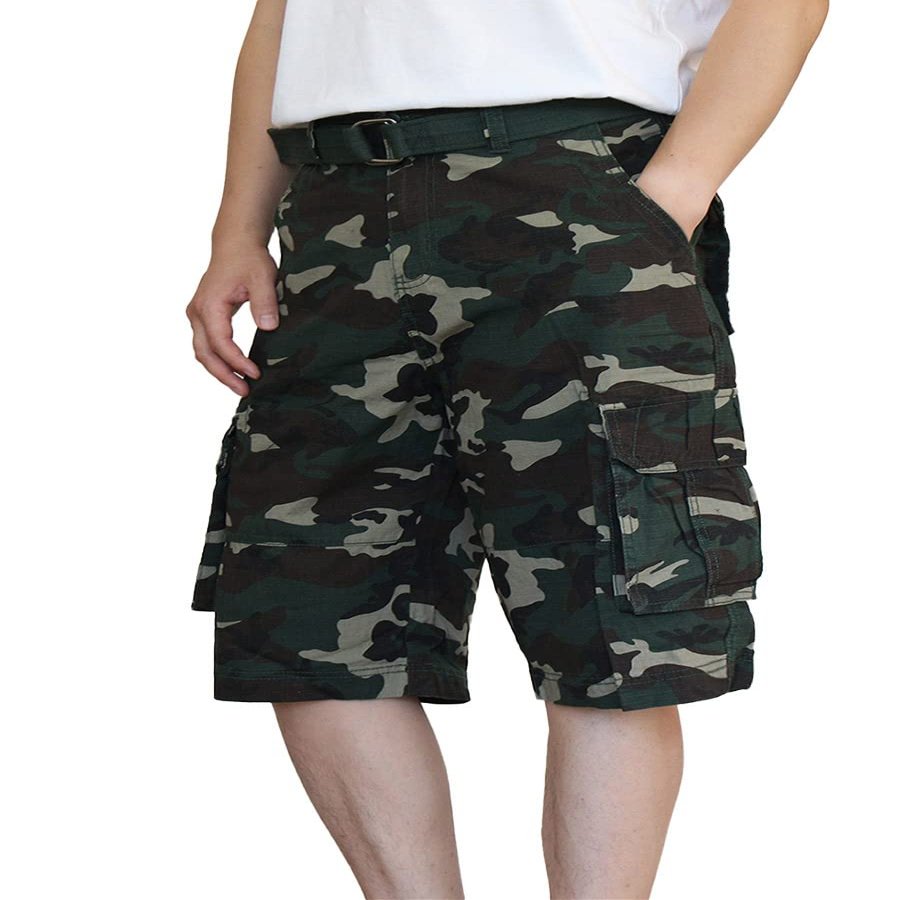 AIRNINE Men's Twill Camo Cargo Shorts with Belt Size 28 to 50 (Green Camo_112, 38)