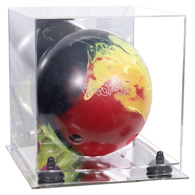 Better Display Cases Acrylic Bowling Ball Display Case with Mirror Case, Black Risers and Mirror Base (B33/A028)
