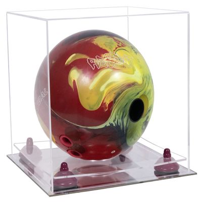 Better Display Cases Clear Acrylic Bowling Ball Display Case with Clear Case, Purple Risers and Mirror Base (B33/A028)