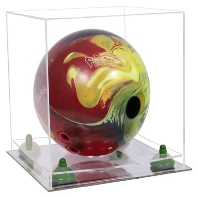 Better Display Cases Clear Acrylic Bowling Ball Display Case with Clear Case, Green Risers and Mirror Base (B33/A028)