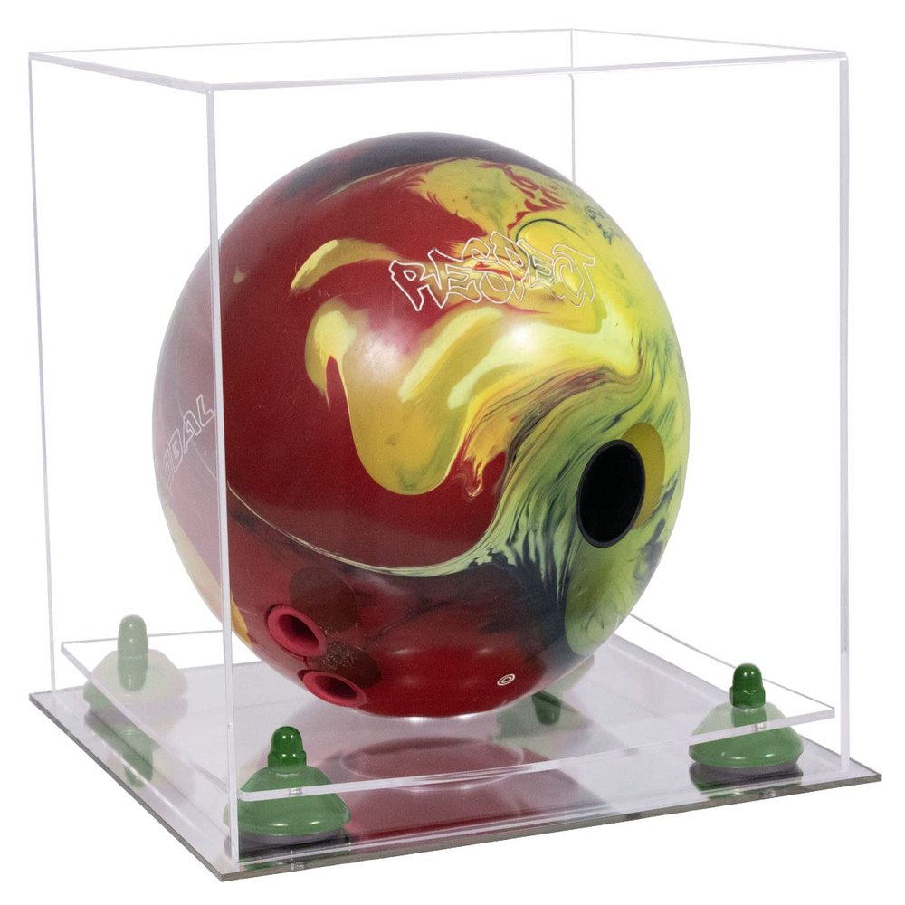Better Display Cases Clear Acrylic Bowling Ball Display Case with Clear Case, Green Risers and Mirror Base (B33/A028)