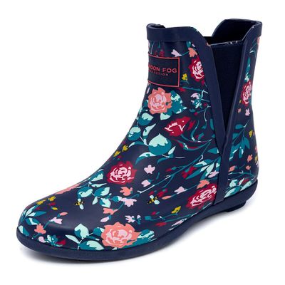 LONDON FOG Womens Piccadilly Rain Boot Navy Floral 7
