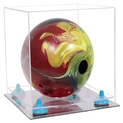 Better Display Cases Clear Acrylic Bowling Ball Display Case with Clear Case, Light Blue Risers and Mirror Base (B33/A028)