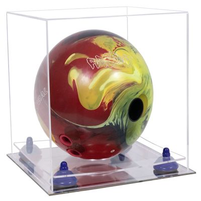 Better Display Cases Clear Acrylic Bowling Ball Display Case with Clear Case, Navy Blue Risers and Mirror Base (B33/A028)