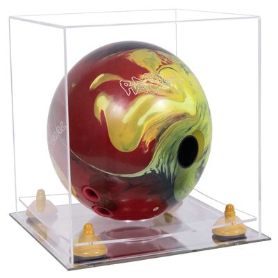 Better Display Cases Clear Acrylic Bowling Ball Display Case with Clear Case, Yellow Risers and Mirror Base (B33/A028)