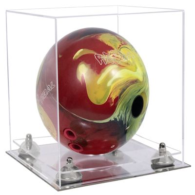 Better Display Cases Clear Acrylic Bowling Ball Display Case with Clear Case, Silver Risers and Mirror Base (B33/A028)