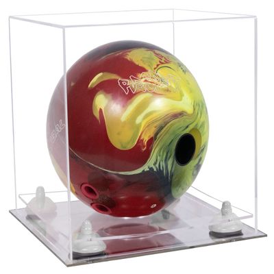 Better Display Cases Clear Acrylic Bowling Ball Display Case with Clear Case, White Risers and Mirror Base (B33/A028)