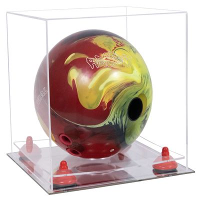 Better Display Cases Clear Acrylic Bowling Ball Display Case with Clear Case, Red Risers and Mirror Base (B33/A028)