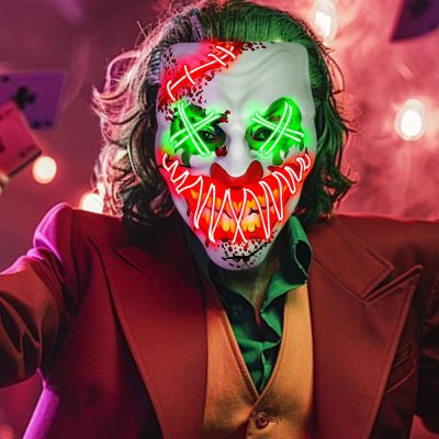 JOINBO Halloween LED Clown Mask for Aldult & KidsEL Wire Scary Purge Mask for Cosplay Costume,Light up for Halloween Festival Party