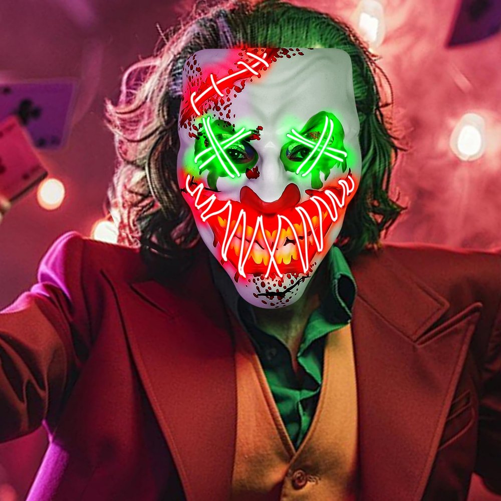 JOINBO Halloween LED Clown Mask for Aldult & KidsEL Wire Scary Purge Mask for Cosplay Costume,Light up for Halloween Festival Party