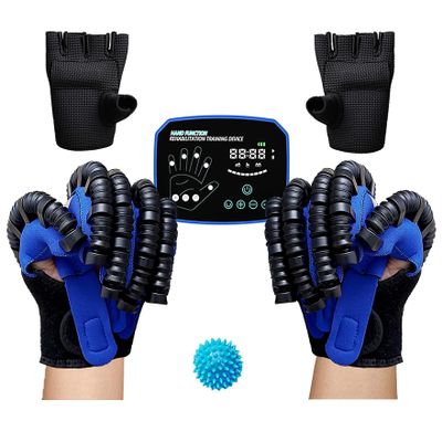 Rehabilitation Robot Gloves,Hemiplegia Finger Glove Rehabilitation Trainer Stroke Recovery Equipment for Hand with Strength Adjust/LCD Display/Touch Keys (Left and Right Hand) (M,Blue)
