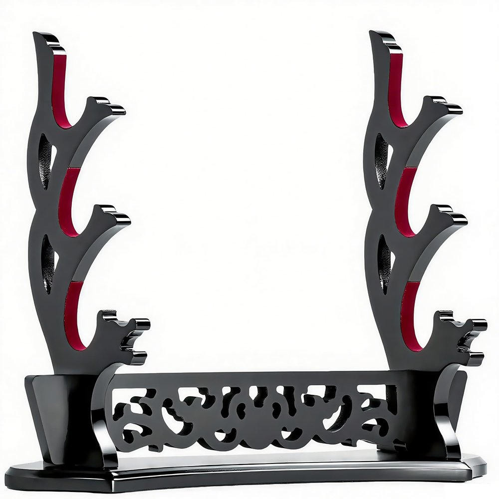 FLURSAILE Sword Stand Hollow Pattern Sword Rack, Katana Stand Wands Display Stand, Samurai Sword Stand Holder (3-Tier)