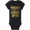 Trekkie Baby Onesie - Princess? I'd Rather Be A Starship Captain (6-12 Month - Black Fabric - Gold Design) view 4